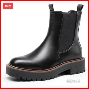 Women's Chelsea Ankle Boots Square Toe Low Heel Lug Sole Platform Booties